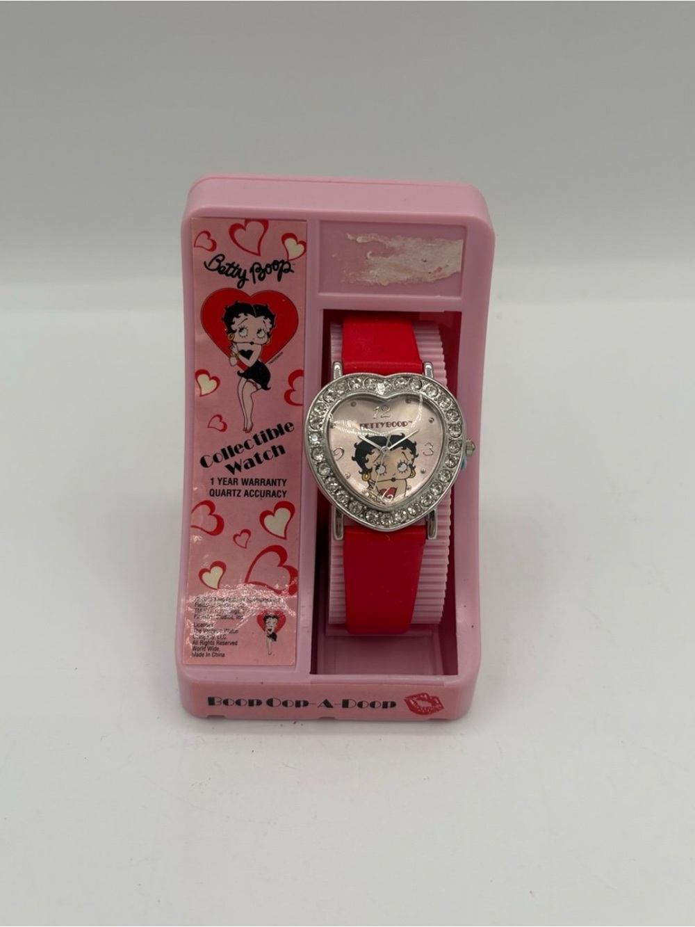 Betty Boop Pink Display Red Strap Heart Crystal Watch